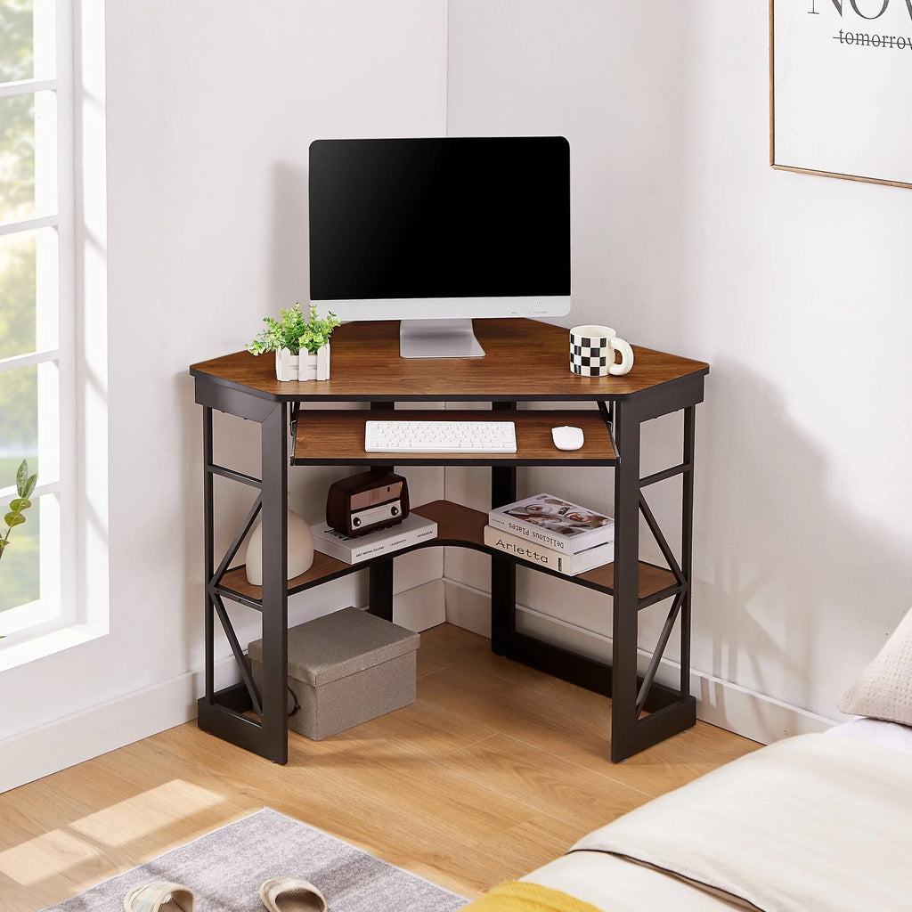 Black Corner Computer Desk with Keyboard Tray Z313