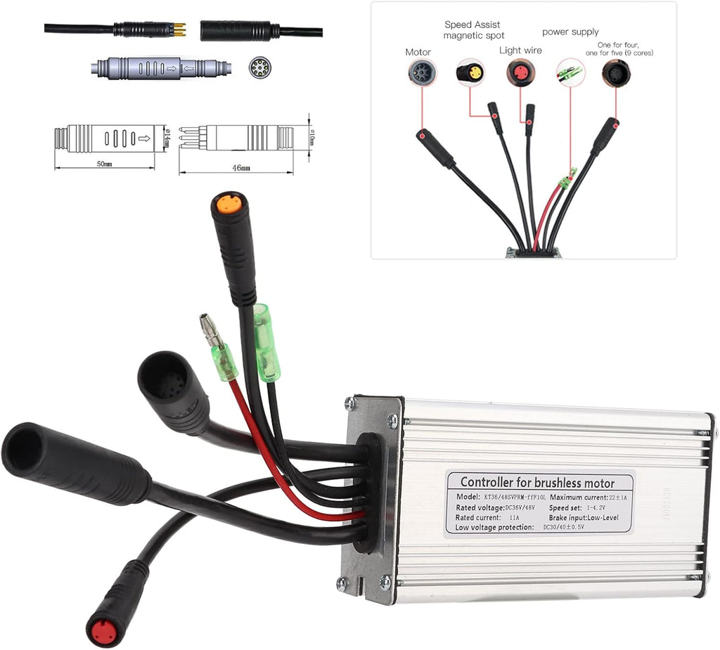 Motor Brushless Controller, 36V/48V 22A Waterproof Sine Wave Motor Controller for 500W Motor E-Bike Y5067