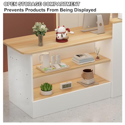 White Grey Wooden Cashier Counter with Storage Space K55687