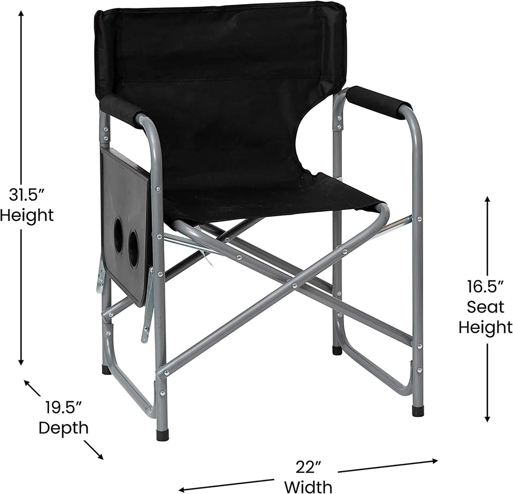 Black Folding Camping Chair with Side Table and Cup Holder X836826