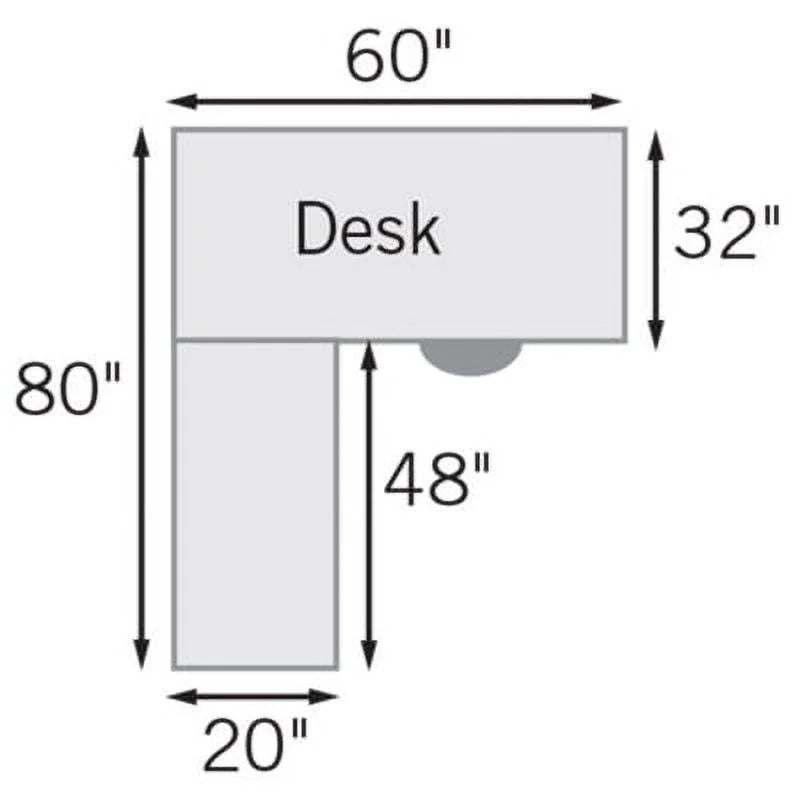 60"W x 32"D LShaped Desk with Pedestal Weathered Walnut Laminate Top/Black Accents Q59268