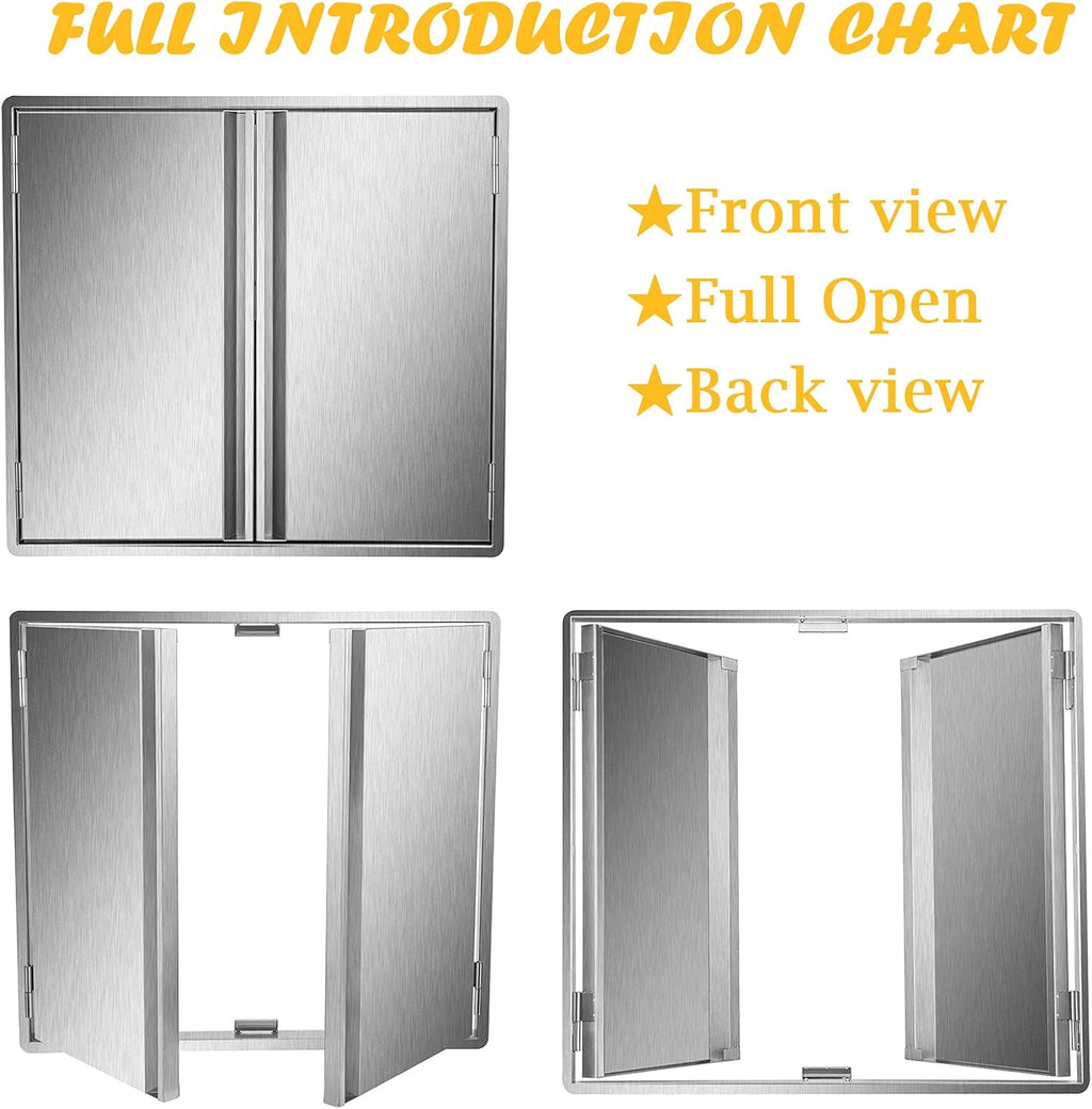 Stainless Steel Double Wall Outdoor Kitchen BBQ Access Door 33W x 23H Inch A3242