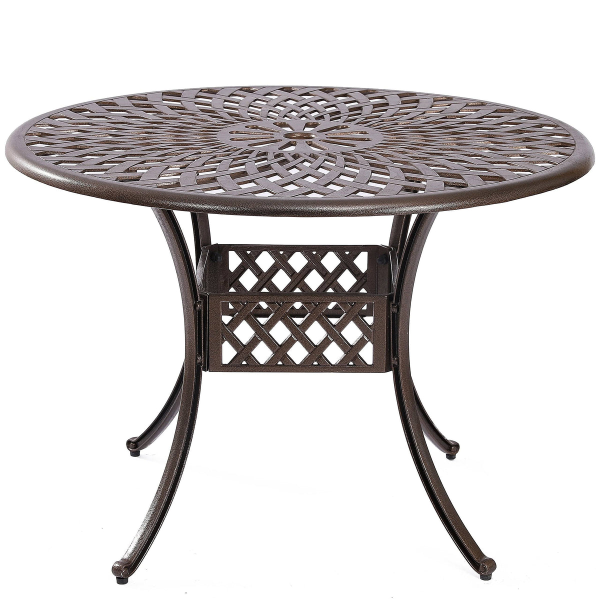 Cast Aluminum Outdoor Patio Dining Table with Lattice Weave Design in Bronze W1848