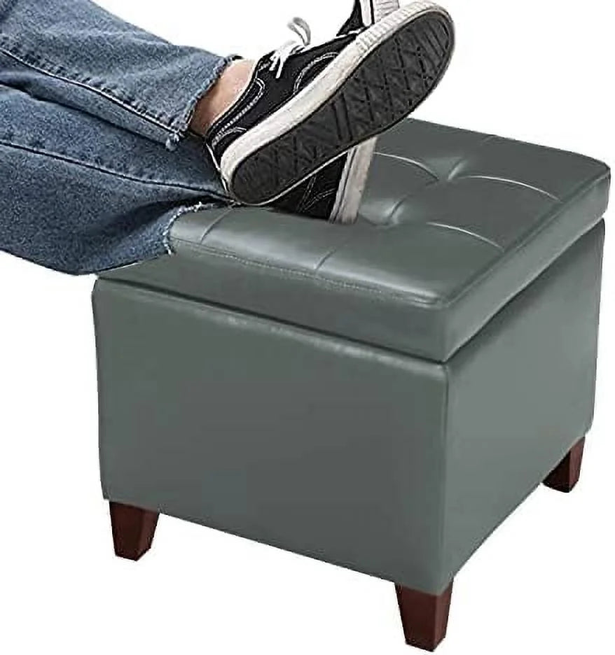 Tufted Leather Square Ottoman with Hinged Lid N918