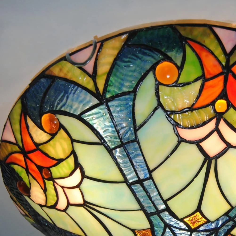 Flush Mount Ceiling Light LED Ceiling Lamp with Tiffany Glass Shade, 3 Light Pendant Light 16" O42051