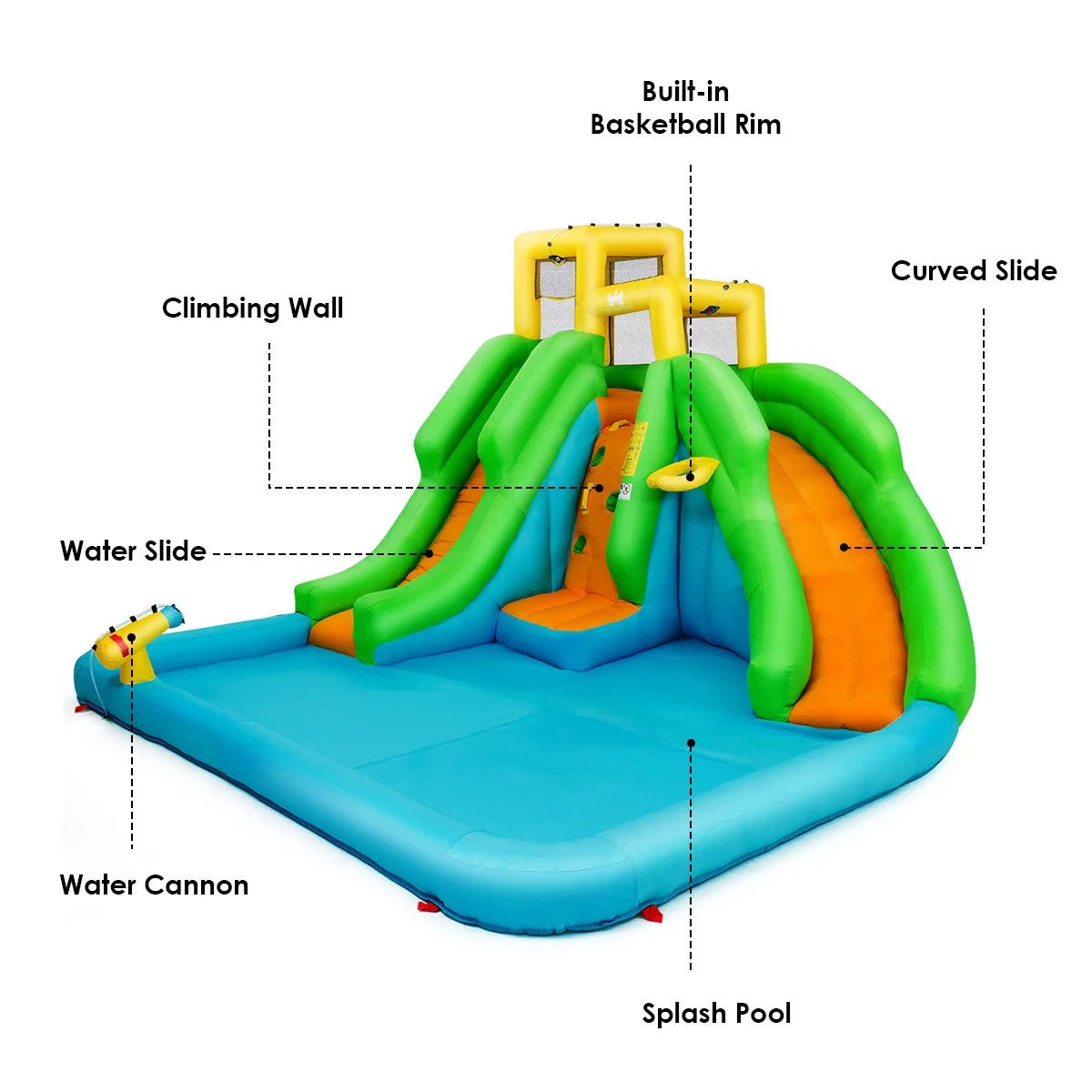 Inflatable Water Park Bounce House Two-Slide Bouncer with Climbing Wall and 550W Blower Y218