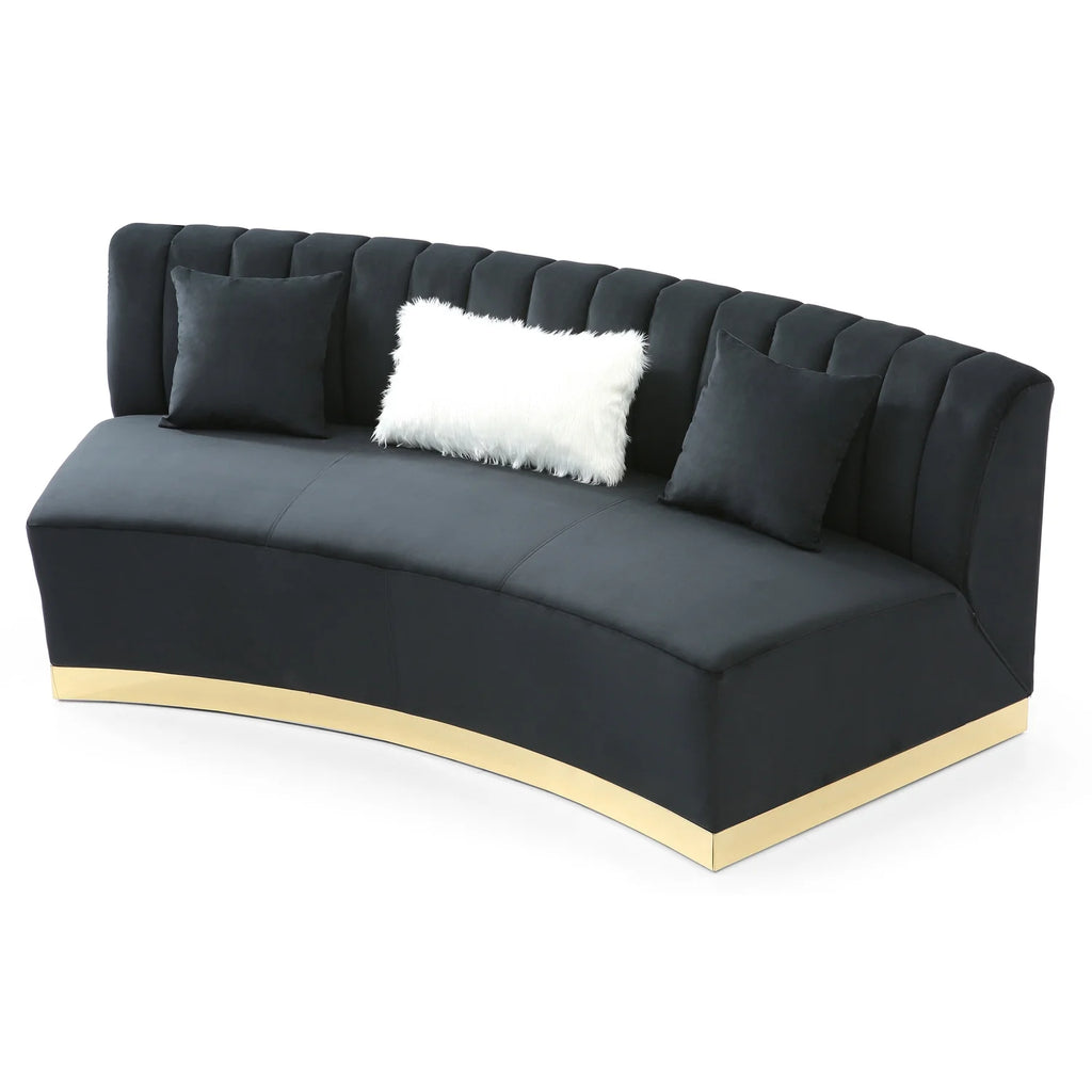 Black Velvet Curved Sofa G6885