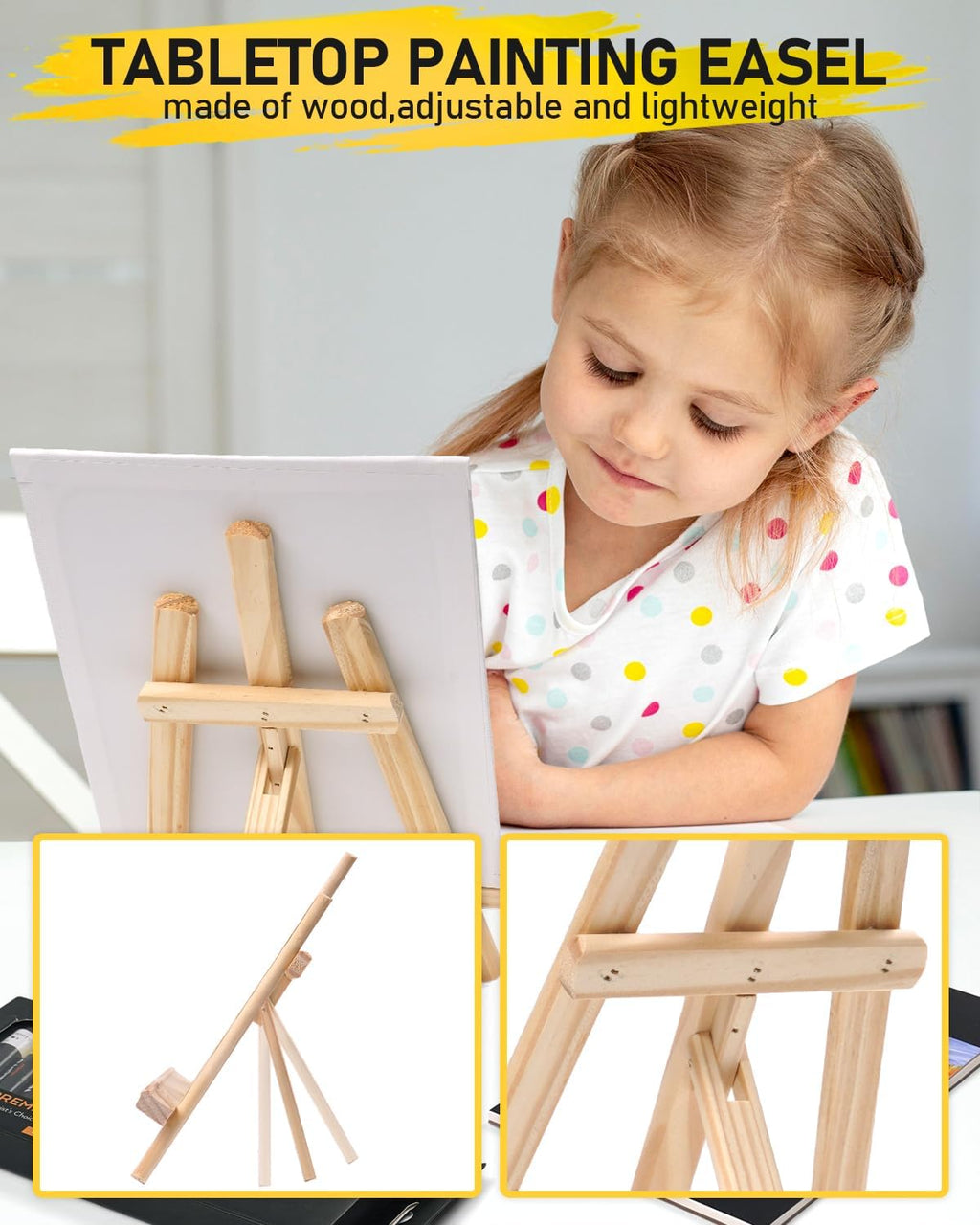 65PCS Acrylic Paint Canvas Set with 12 Colors, 30 Paint Brushes, 5 Canvas, Wood Easel, 3 Palette, A5 Paper Pad W11720