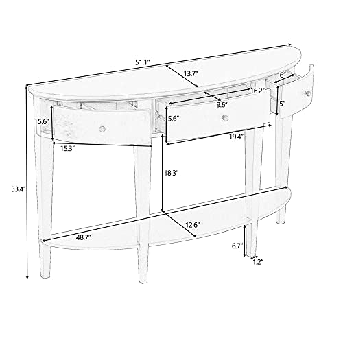 Half Moon Console Table with 3 Drawers and 1 Shelf Q548