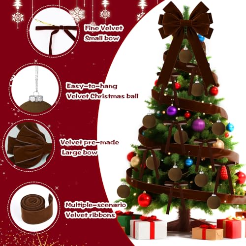26 PCS Wine Red Velvet Christmas Ornaments Kit T8085