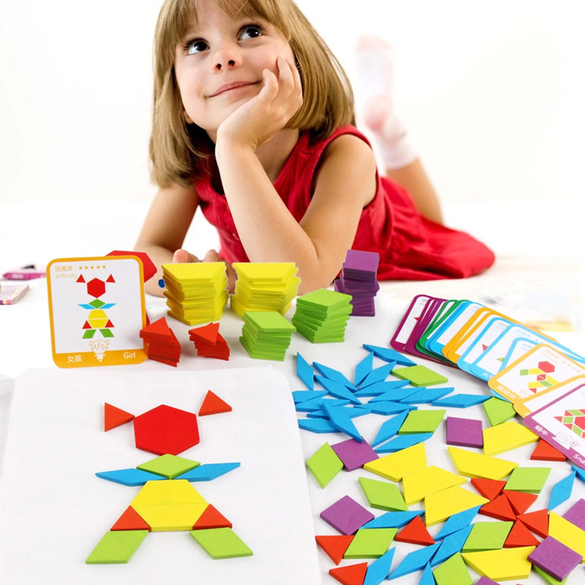 155 Pcs Wooden Pattern Blocks Set X658