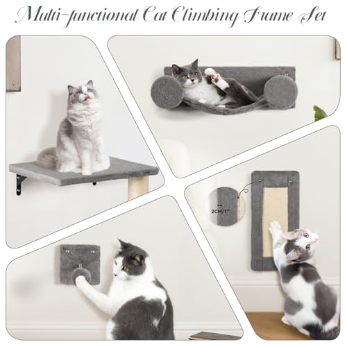 Wall Mounted Cat Furniture Set with House Steps Scratcher Hammock C33475