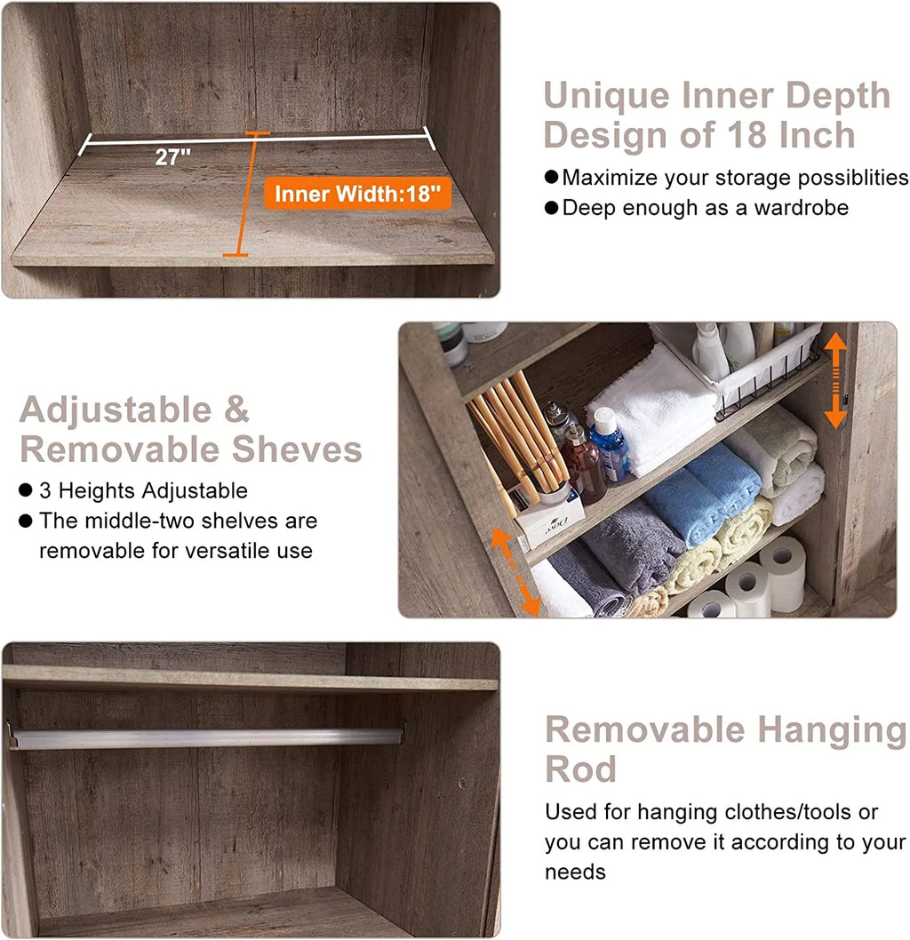 Light Rustic Oak Storage Pantry Cabinet with 2 Doors and Adjustable Shelves O2359