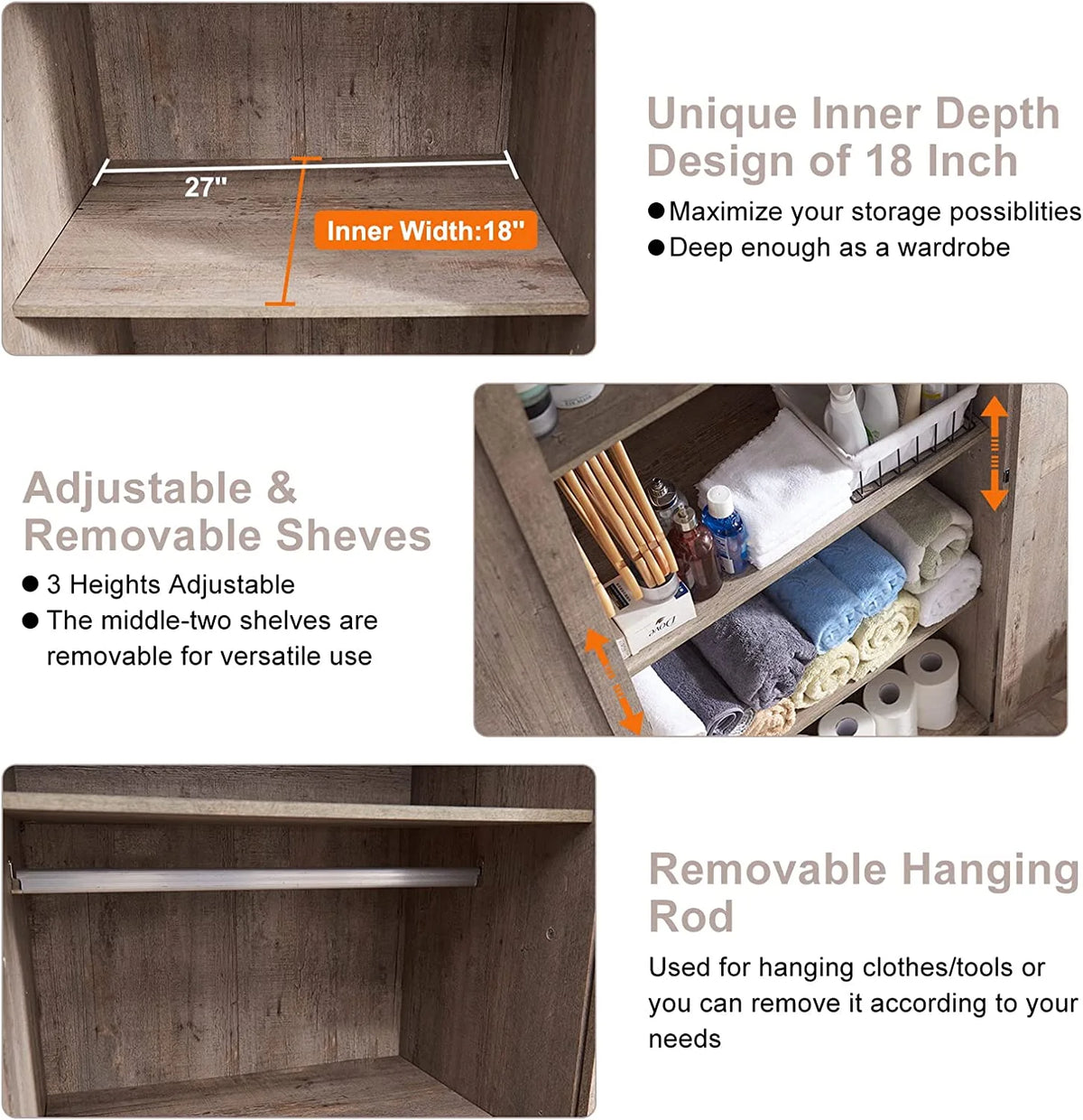 Light Rustic Oak Storage Pantry Cabinet with 2 Doors and Adjustable Shelves O2359
