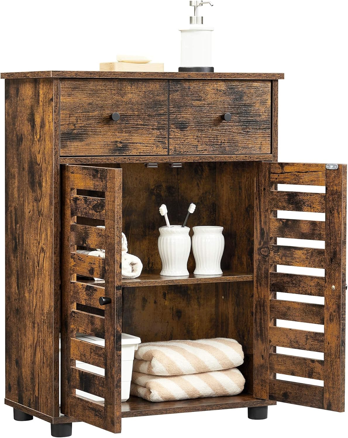 Bathroom Storage Floor Cabinet with 2 Louvered Doors Drawer M726201