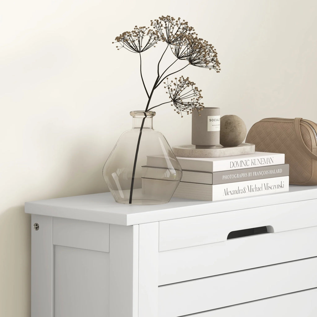 Narrow White Shoe Storage Cabinet with 3 Flip Drawers Z856