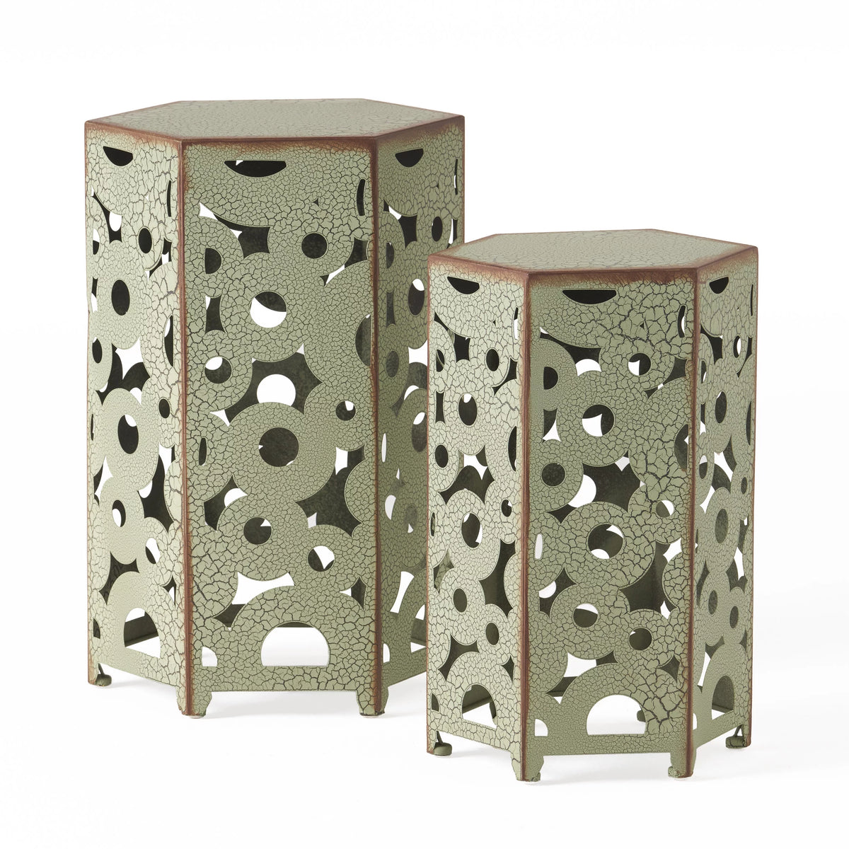 Set of 2 Antique Green Outdoor Accent Tables B7529