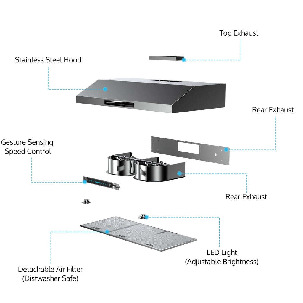 36 Inch 900-CFM Stainless Steel Under Cabinet Range Hood L77770