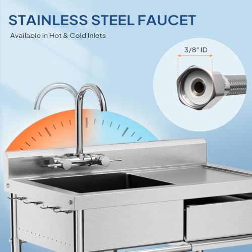 Stainless Steel Freestanding Utility Sink with Workbench Drawer G67978