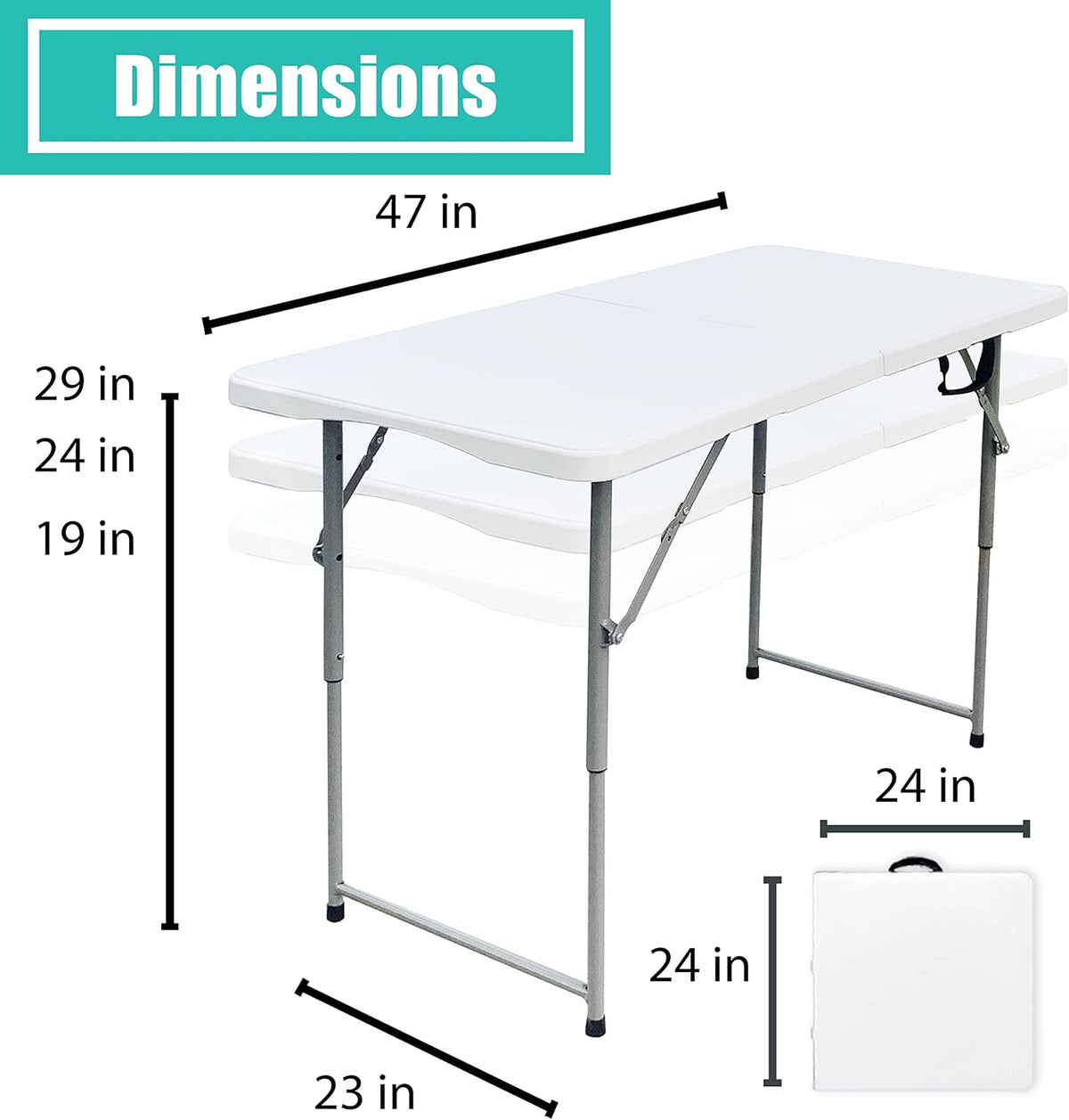 4 Foot Lightweight Adjustable Height Folding Table White Granite I75359