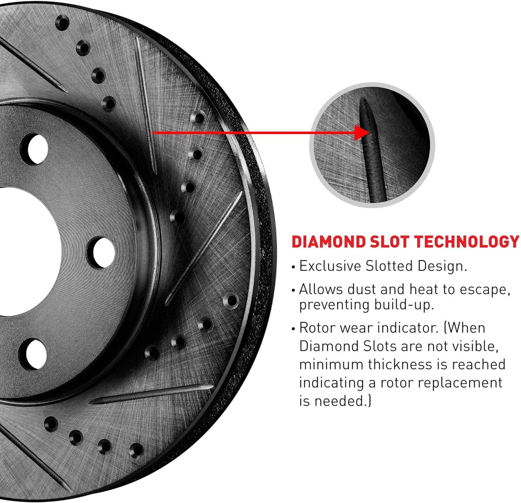 Black Drilled and Slotted Brake Rotors with Semi-Metallic Brake Pads F1809