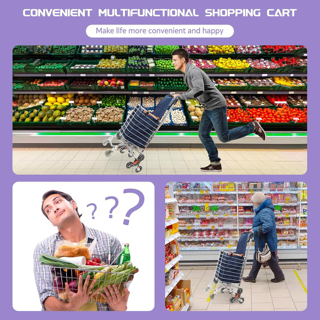 Folding Shopping Cart with Swivel Wheels and Canvas Bag D755262