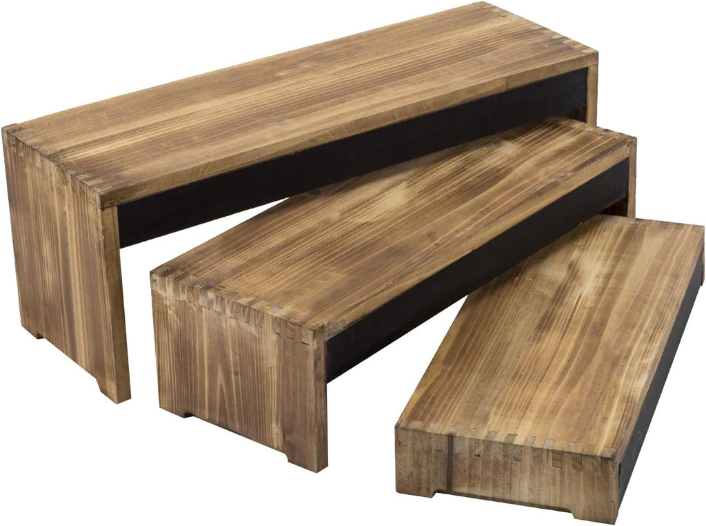 3-Tier Burnt Dark Brown Wood Cake Display Stands with Chalkboard Panels Z73234