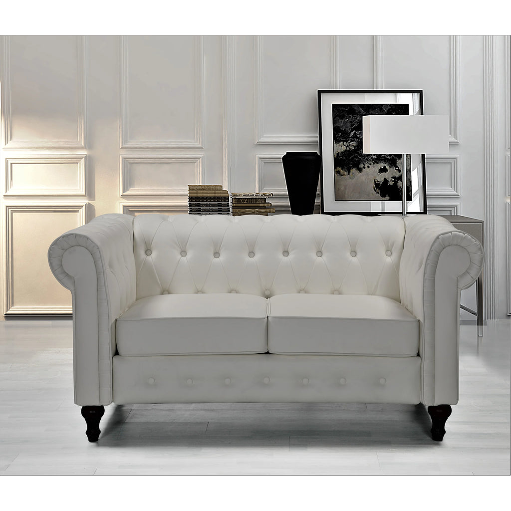 Cream White Velvet Upholstered Loveseat Y214