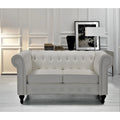 Cream White Velvet Upholstered Loveseat Y214