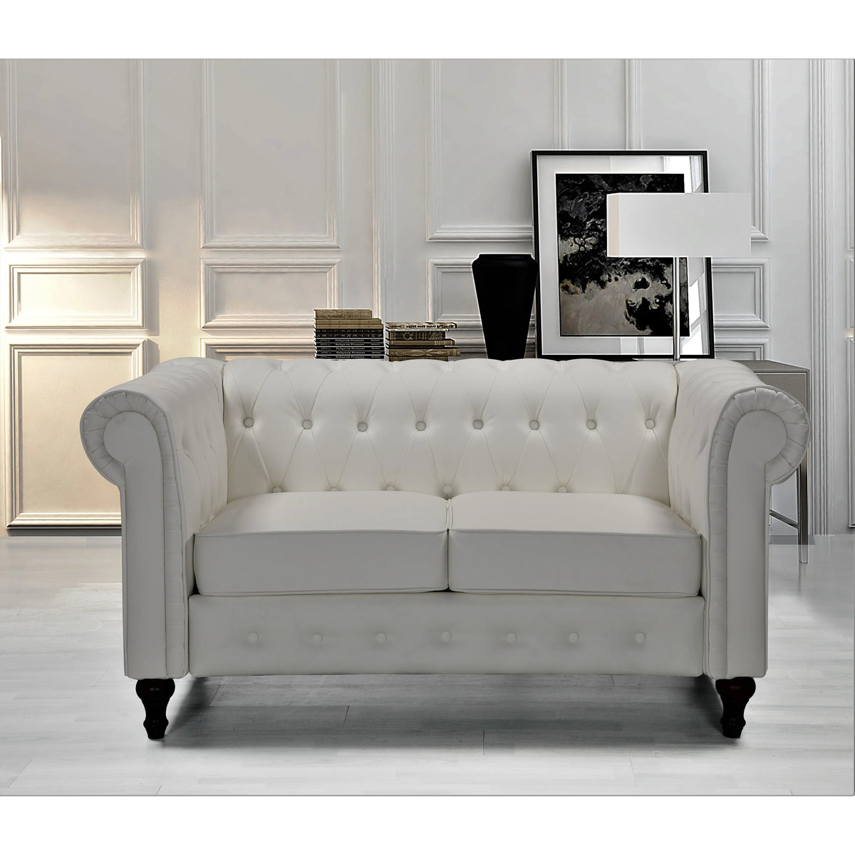 Cream White Velvet Upholstered Loveseat Y214
