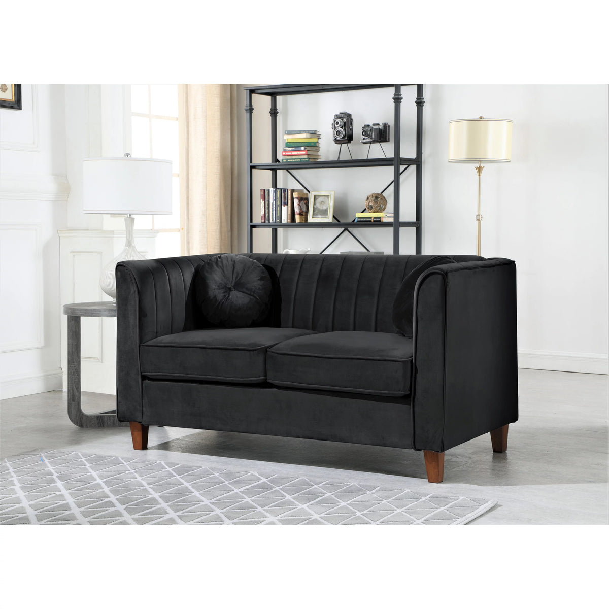 Black Velvet Chesterfield Loveseat F56861