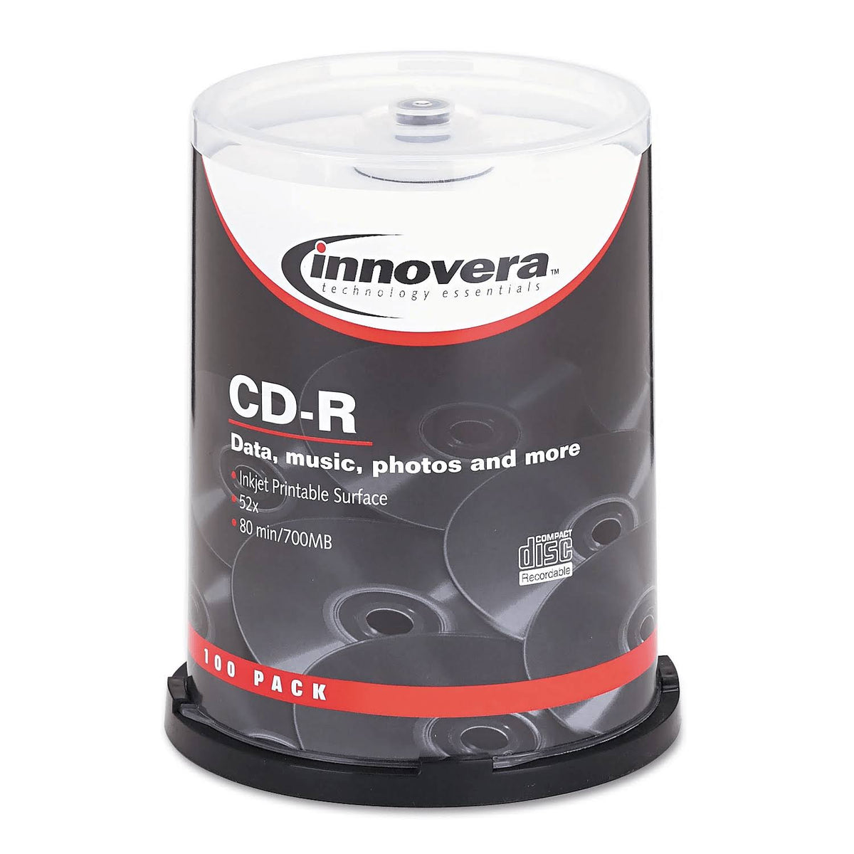CD-R Discs, Hub Printable, 700MB/80min, 52x, Spindle, Matte White - 100/Pack U626