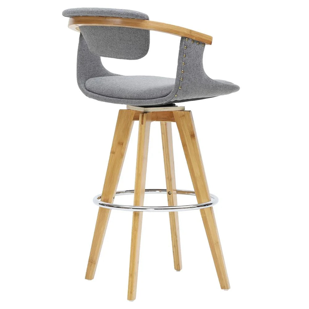 26" Fabric Bamboo Counter Stool in Gray/Natural E29412