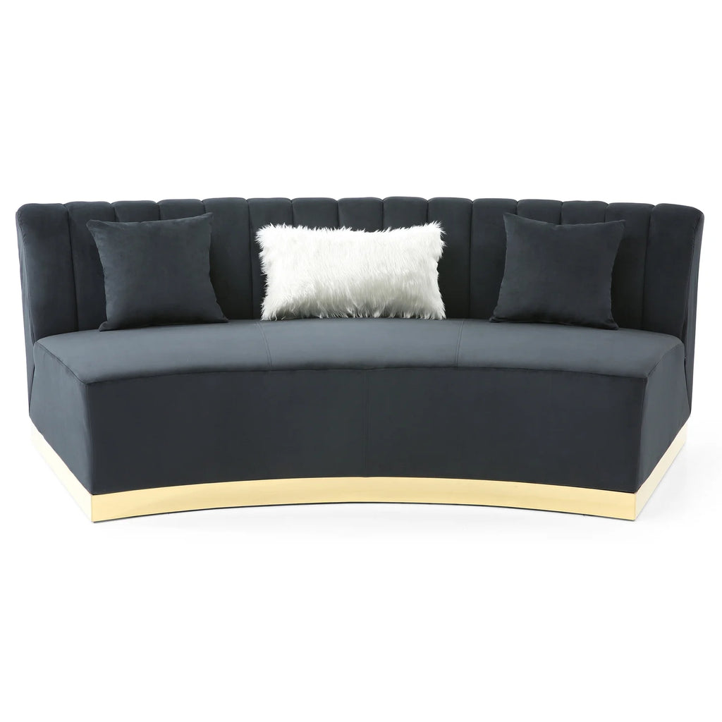 Black Velvet Curved Sofa G6885