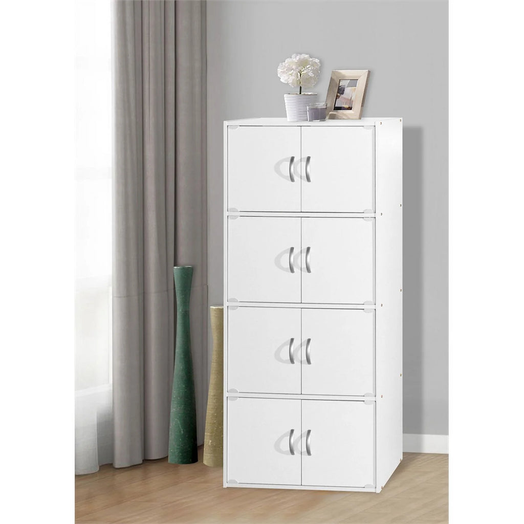 4 Shelf 8 Door Wooden Bookcase Cabinet in White M65883