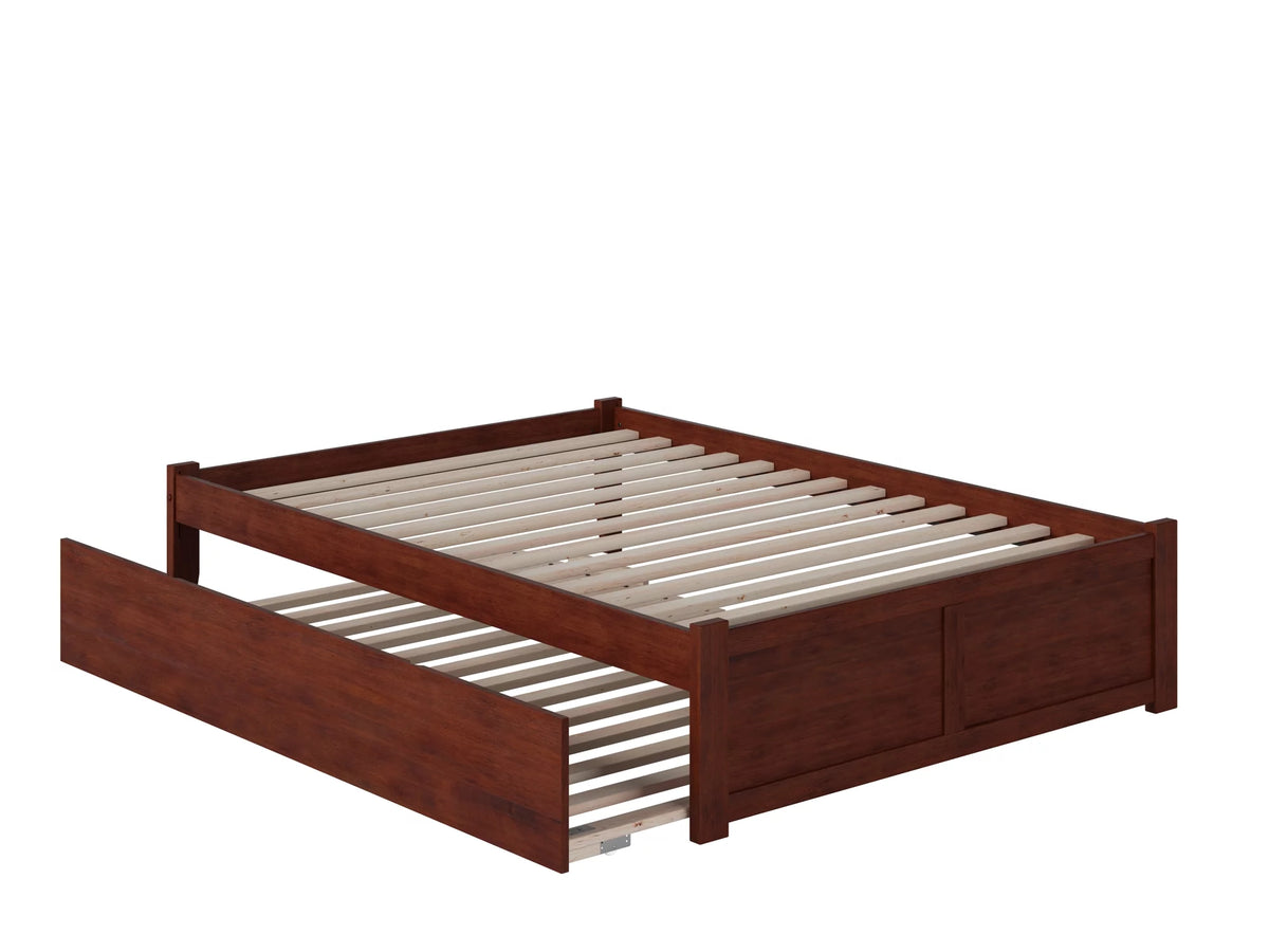 Full Solid Wood Platform Bed with Footboard & Trundle in Walnut W646249