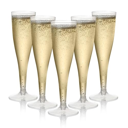 48 Glitter Gold Champagne Flutes 5oz Clear Plastic A90459