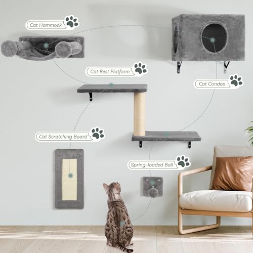 Wall Mounted Cat Furniture Set with House Steps Scratcher Hammock C33475