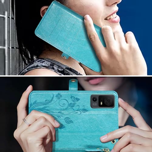 Floral Dark Purple Leather Flip Cover Phone Case with Card Holder Zipper Wrist Strap Z4155