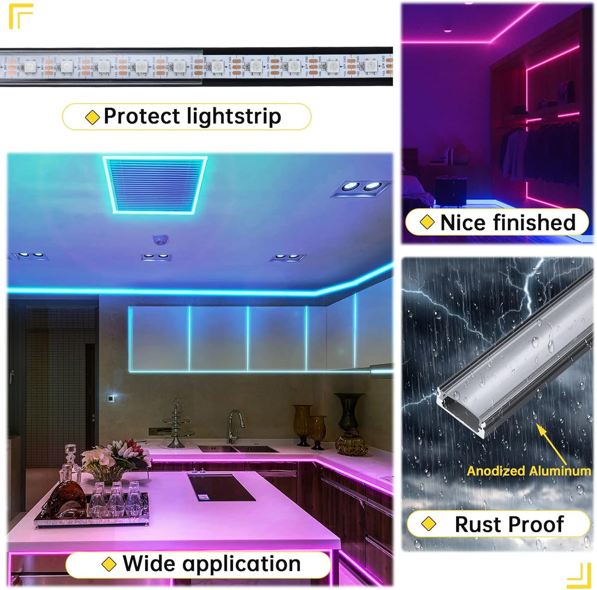 10Pack 3.3FT Black LED Channel System with Clear Cover Lens Aluminum Extrusion Track Housing Profile U Shape S388382