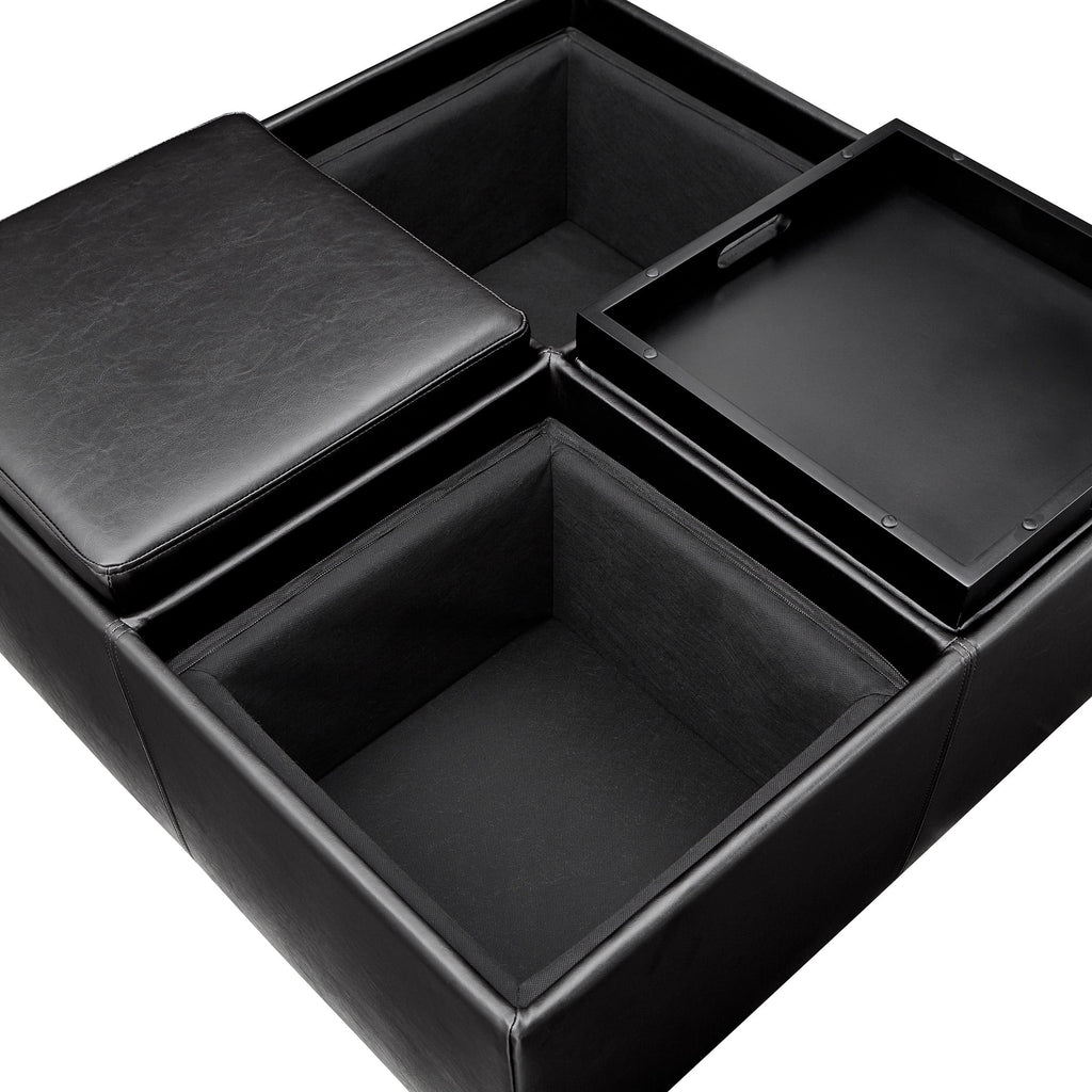 Dark Brown Faux Leather Storage Ottoman with 4 Trays P387459