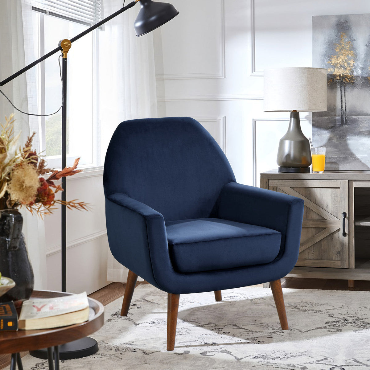 Navy Blue Velvet Armchair Q445