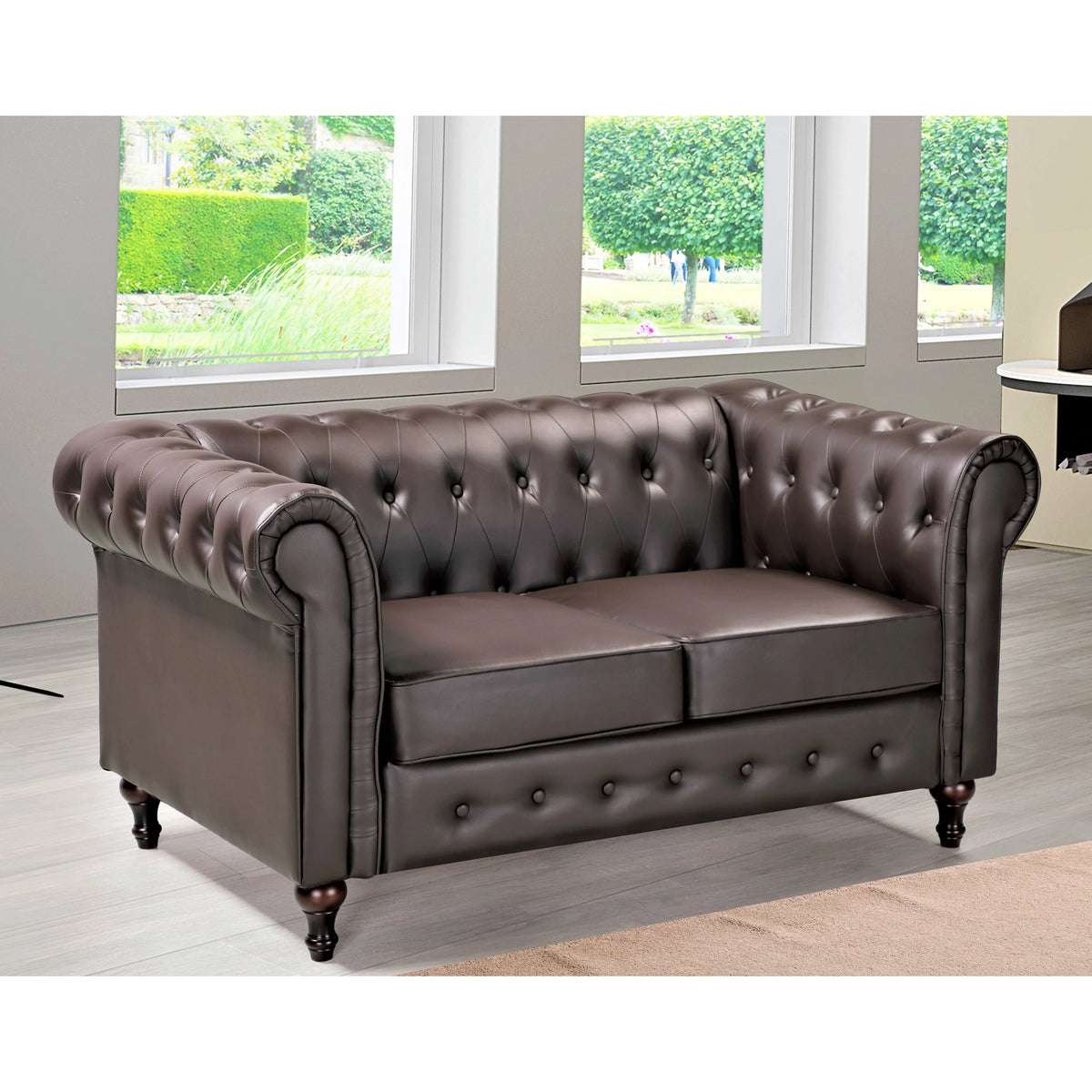 Cream White Velvet Upholstered Loveseat Y214