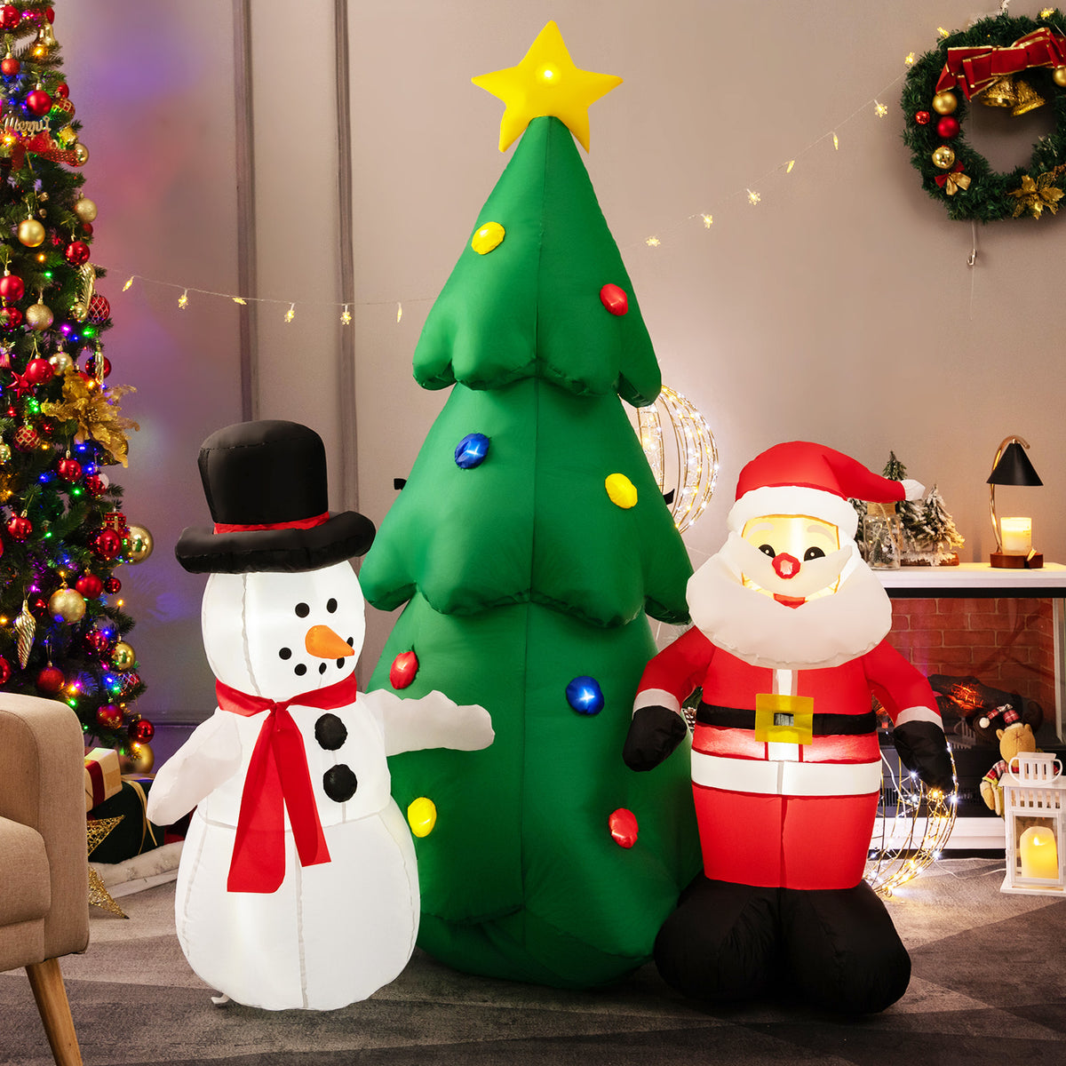 6FT Inflatable Christmas Tree & Santa Claus w/ LEDs & Air Blower Yard Decoration K8825