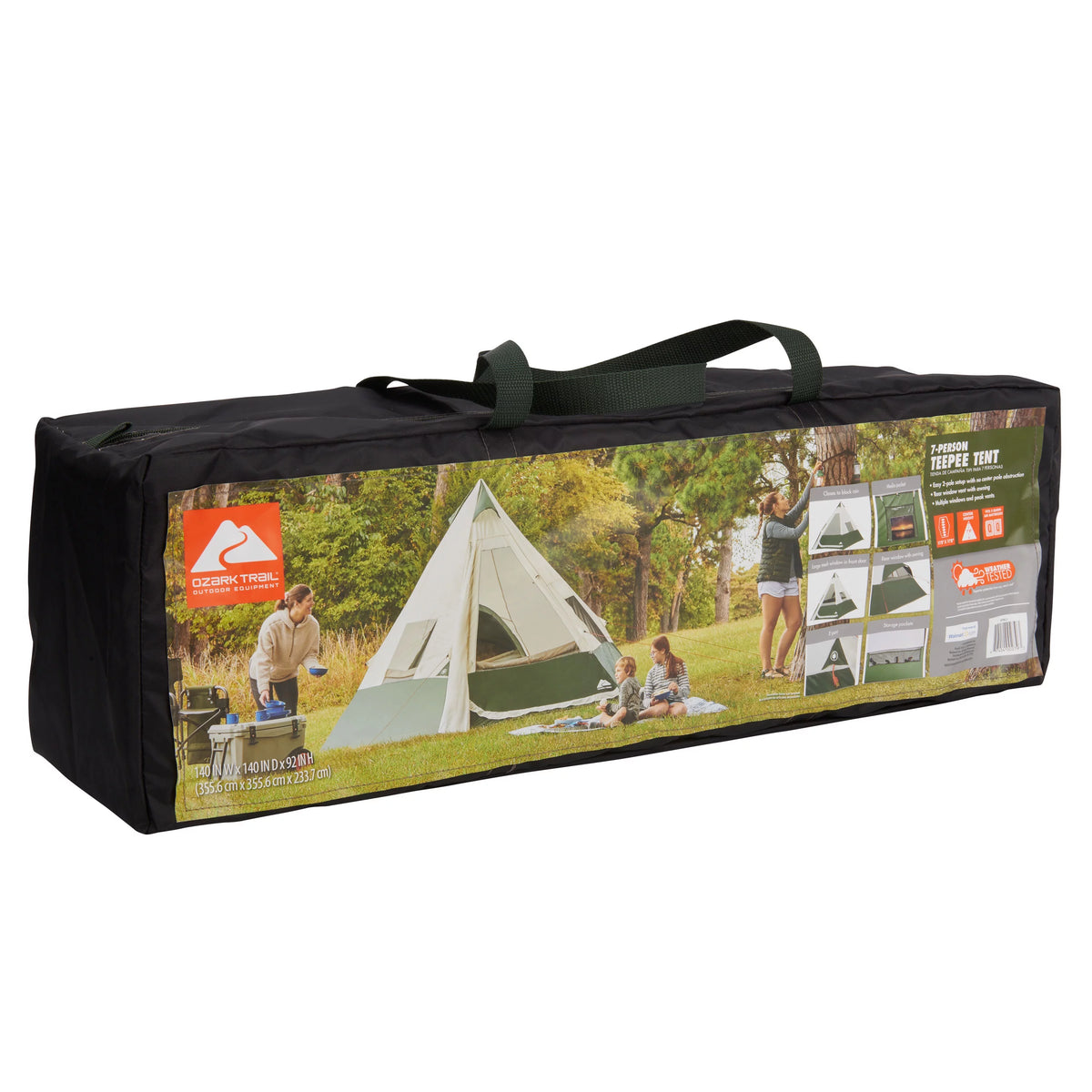 7-Person 1-Room Teepee Tent with Vented Rear Window, Green M4853