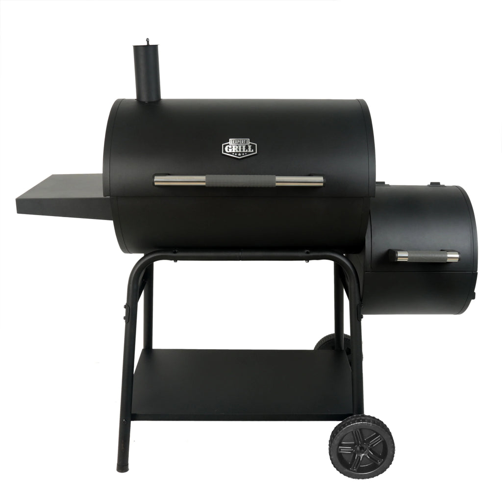 Black Offset Steel Charcoal Smoker Grill with Side Firebox H95189