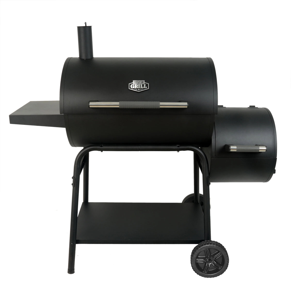 Black Offset Steel Charcoal Smoker Grill with Side Firebox H95189
