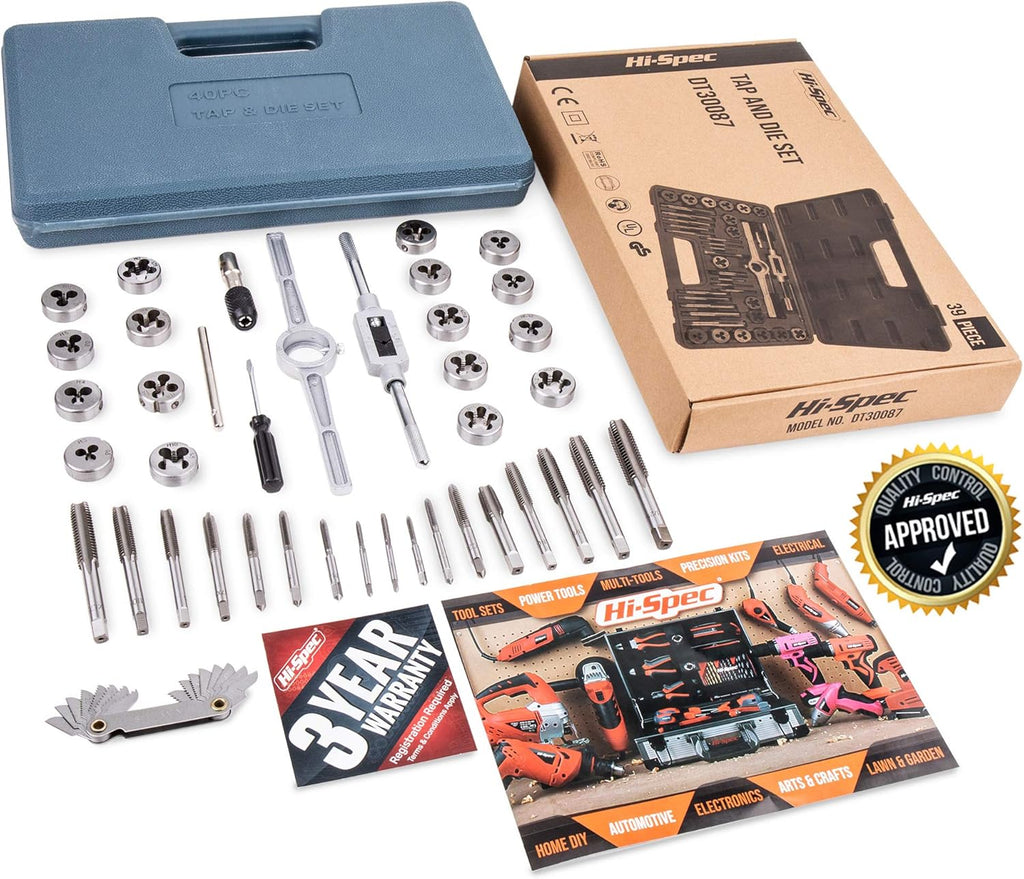 39 Piece SAE & Metric Tap & Die Set with Screw Pitch Gauge in Tray Case H4821