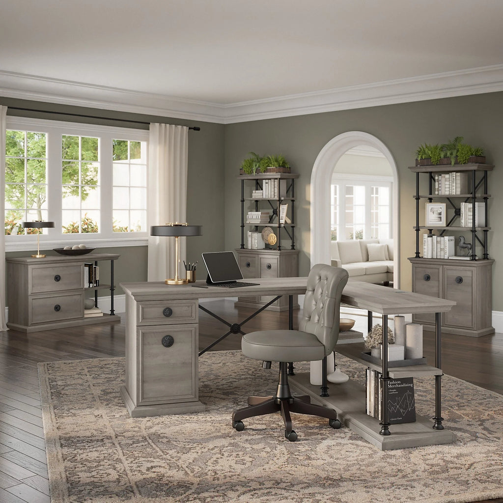 L Shaped Desk with Storage in Driftwood Gray N366