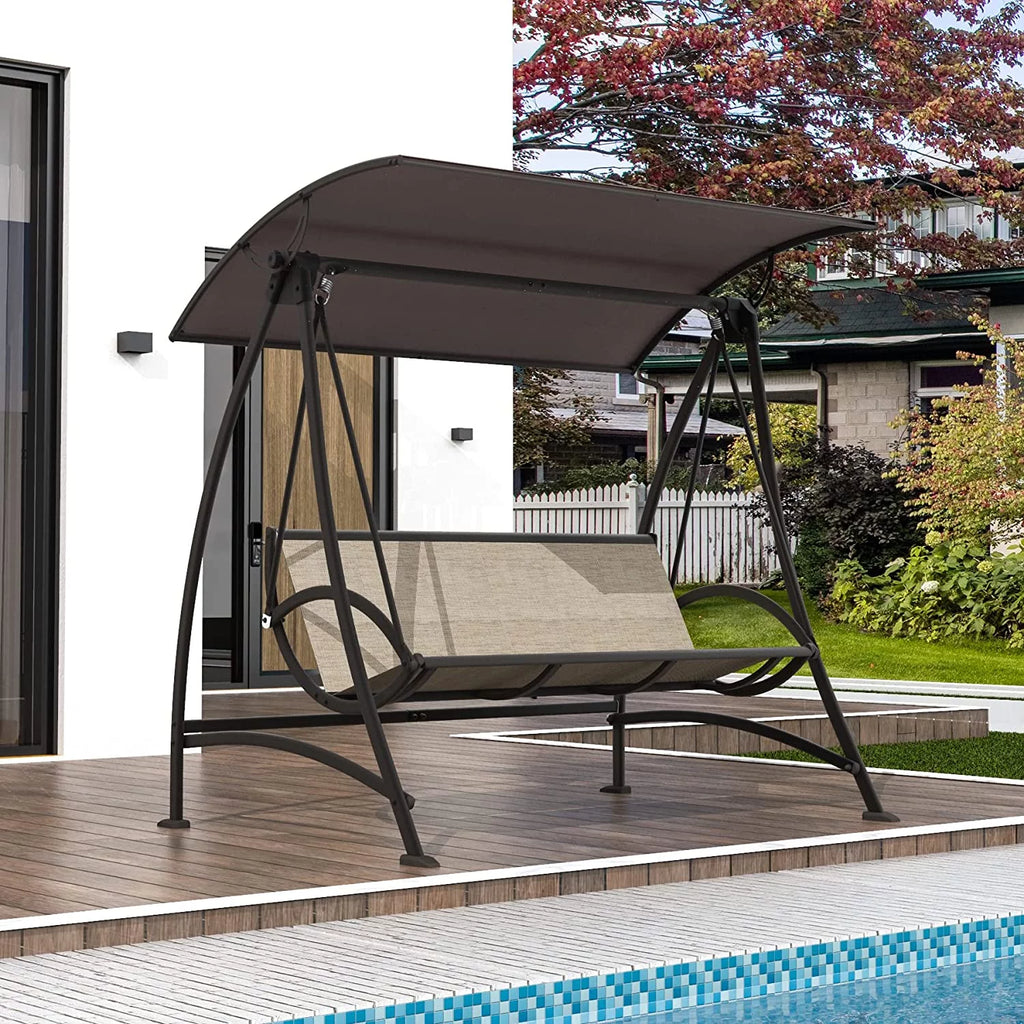 3-Seat Outdoor Swing with Adjustable Canopy and Stand B8480